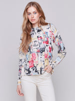 Charlie B Light Weight Printed Sweater With Side Buttons