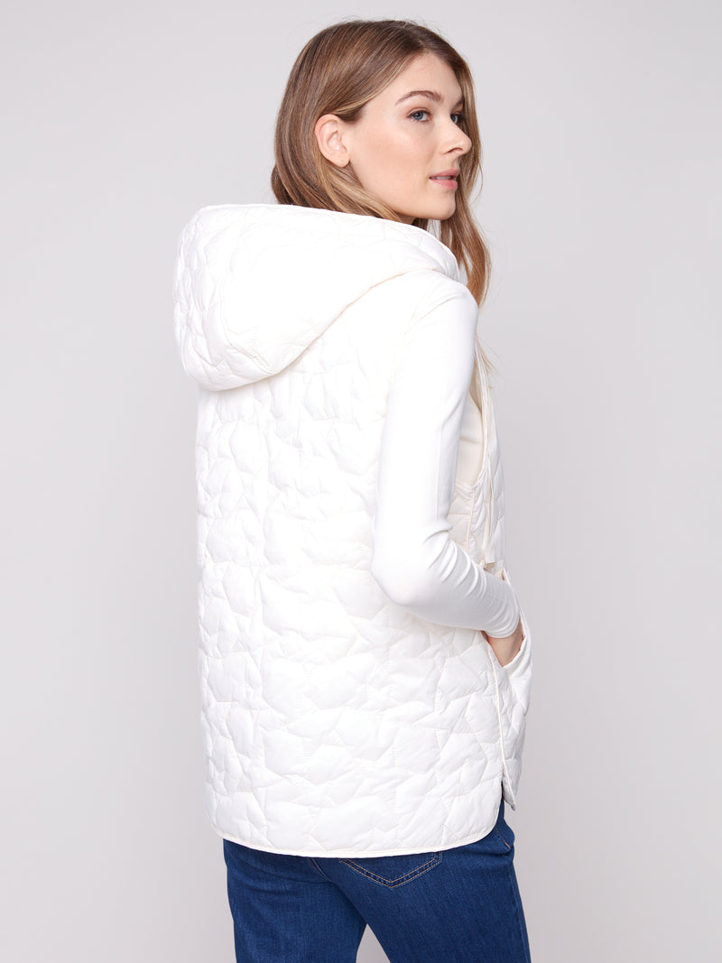 Charlie B Short Quilted Star Vest Ecru