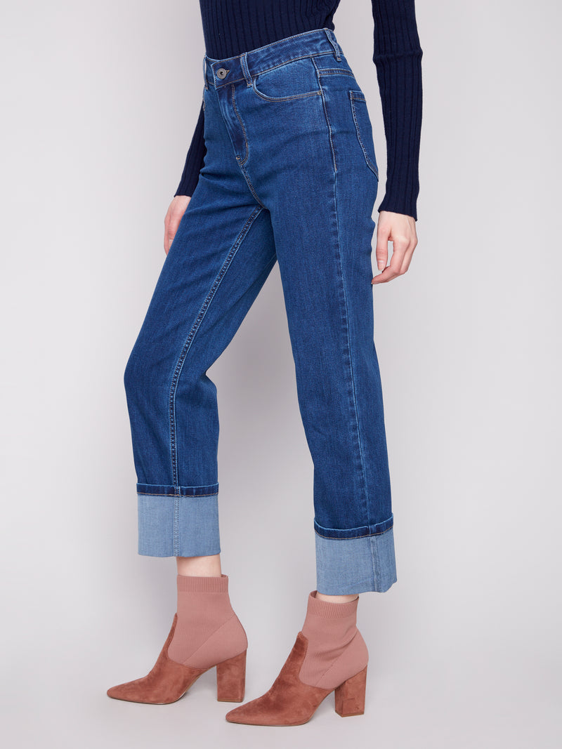 Charlie B Wide Leg Cuff Jeans Indigo