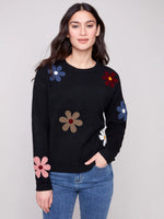 Charlie B Black Sweater Wiht Flowers
