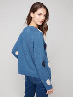 Charlie B Raglan Sleeve Crew Neck Oxford Blue Sweater
