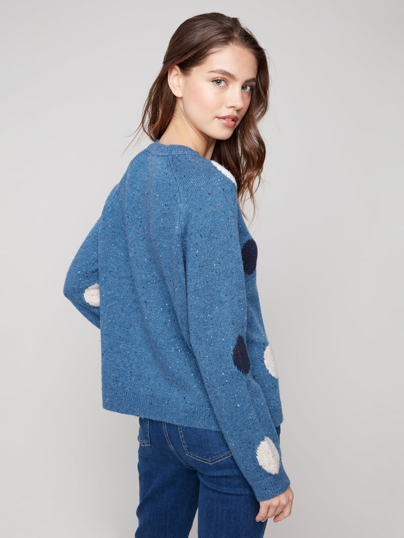 Charlie B Raglan Sleeve Crew Neck Oxford Blue Sweater