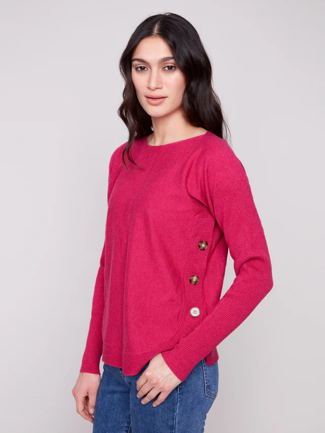 Charlie B Hibiscus Sweater With Side Buttons