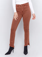 Charlie B Straightleg Assymetrical Raw Hem Jean Terracotta