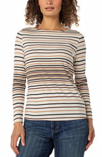 Liverpool Boat Neck Longsleeve Striped Ribbed Top