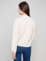 Charlie B Mock Neck Oatmeal Sweater With Navy Flower Print