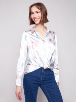 Charlie B Silky Feel Pastel Chevron Print Blouse