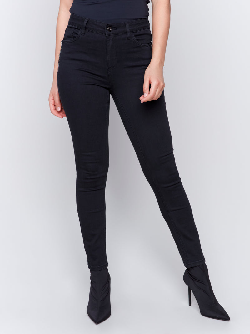 Charlie B Black Skinnny Jeans With Side Zipper Detail