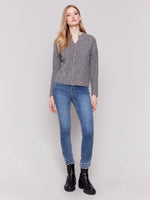 Charlie B Soft Knit V Neck Sweater Charcoal