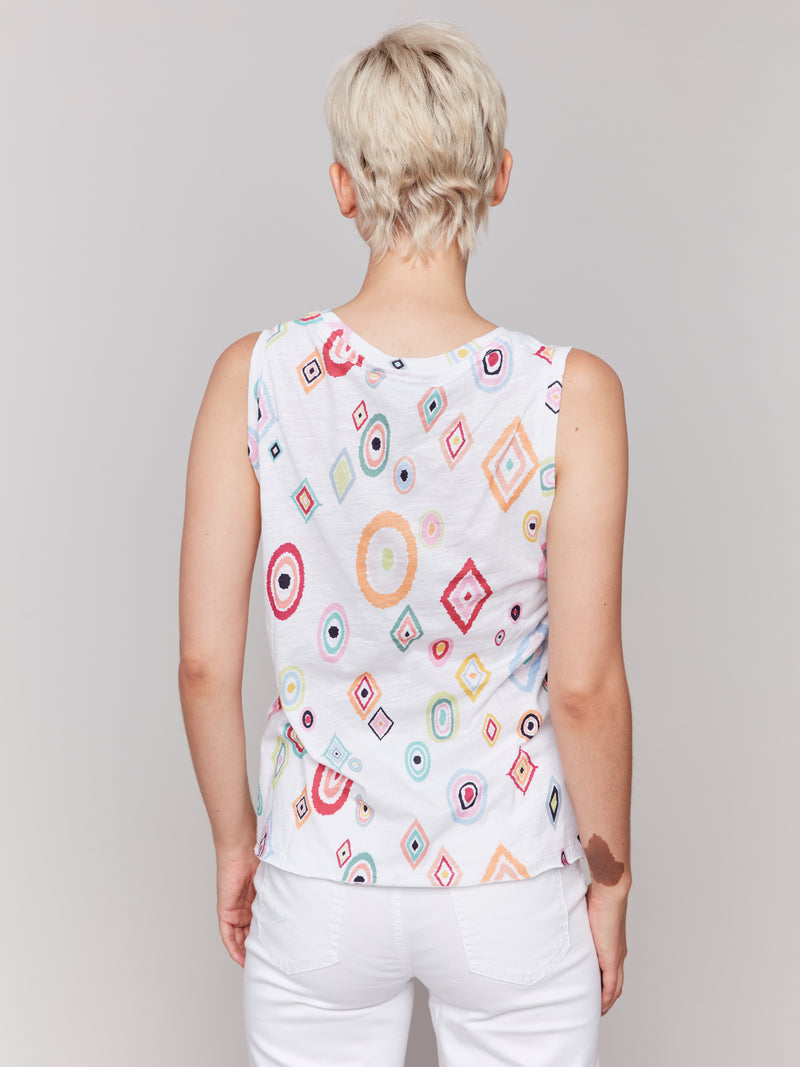 Charlie B Sleeveless Round Neck Cotton Tank Diamond