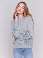 Charlie B Knit Crewneck Sweater With Flowers