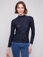 Charlie B Navy And Black Rose Top