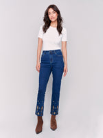 Charlie B Dark Blue Jeans With Embriodered Pearl Detail