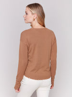 Charlie B Sweater Truffle Distressed Hem