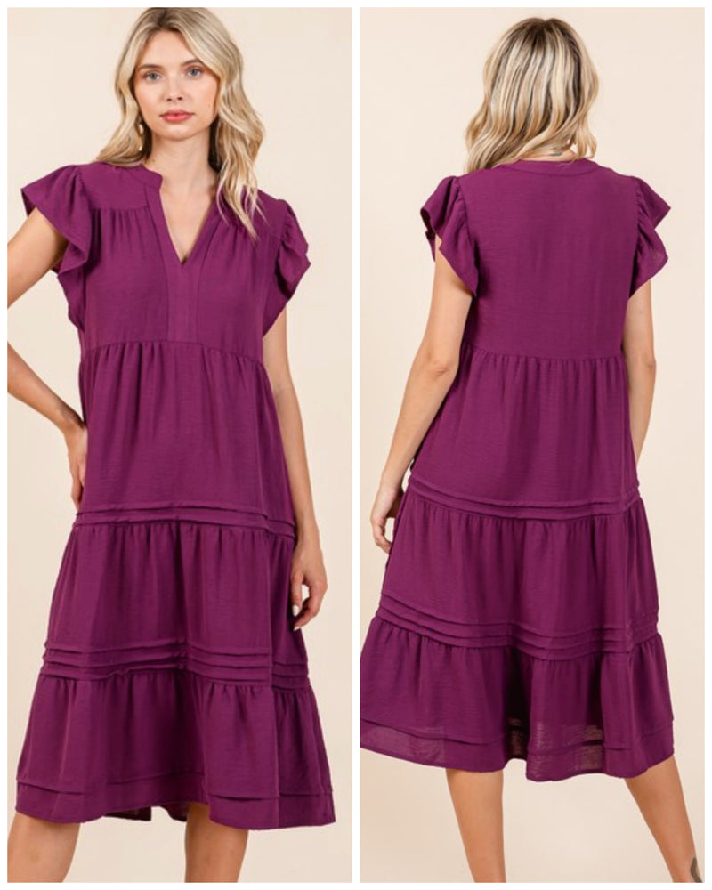 Plum V Neck Midi Dress