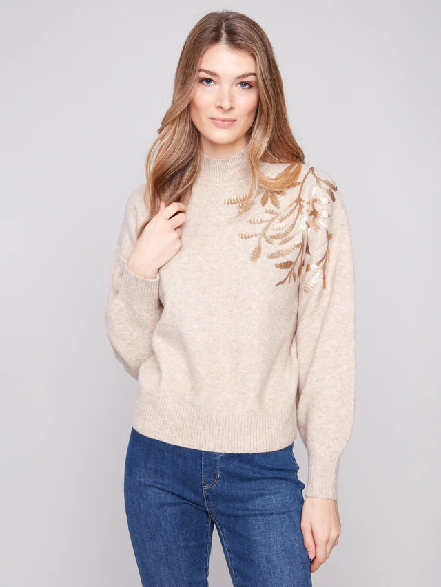 Charlie B Oat Sweater With Gold Sequince