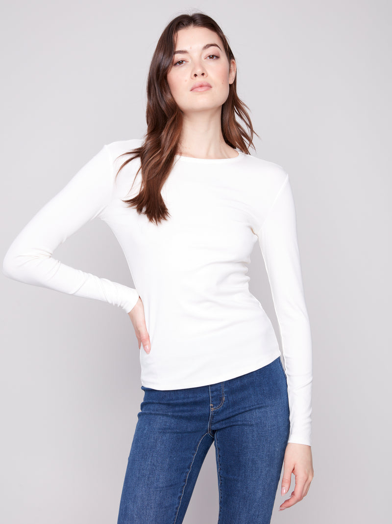 Charlie B Longsleeve Boatneck Top Ecru