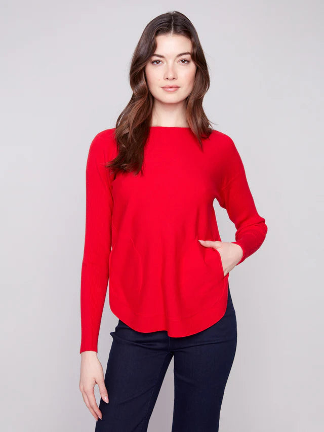 Charlie B Crimson Pocket Sweater