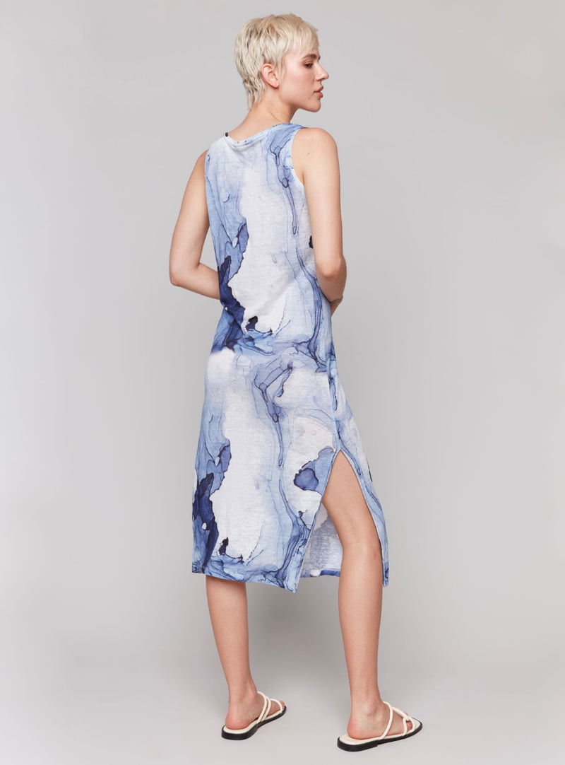 Charlie B Sleeveless Mid Calf Blue Watercolour Dress