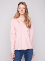 Charlie B Light Weight V Neck Sweater Ballet Pink