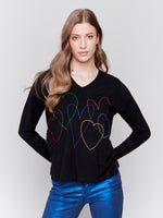 Charlie B Hearts Light Weight Black Sweater