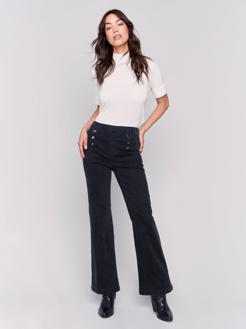 Charlie B Pull On Wide Leg Jeans With Button Details Charcoal