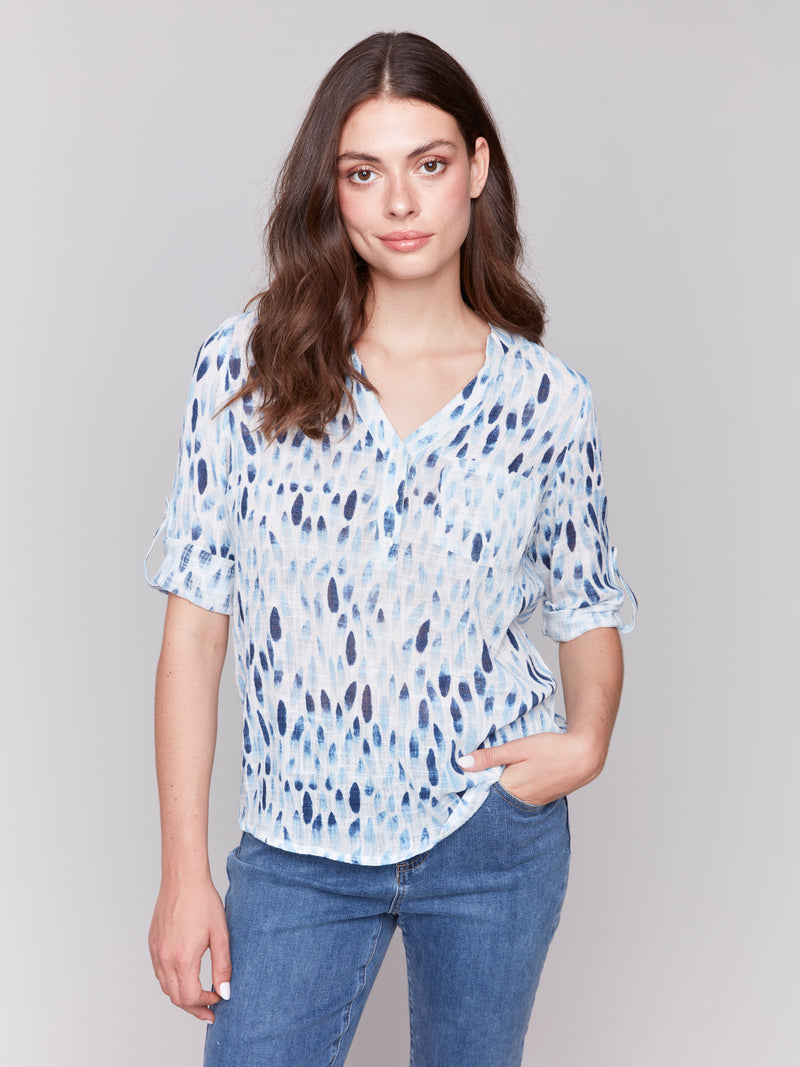 Charlie B Linen Blouse Blue Design