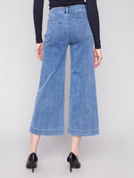 Charlie B Wide Leg Crop Front Pockets Medium Blue