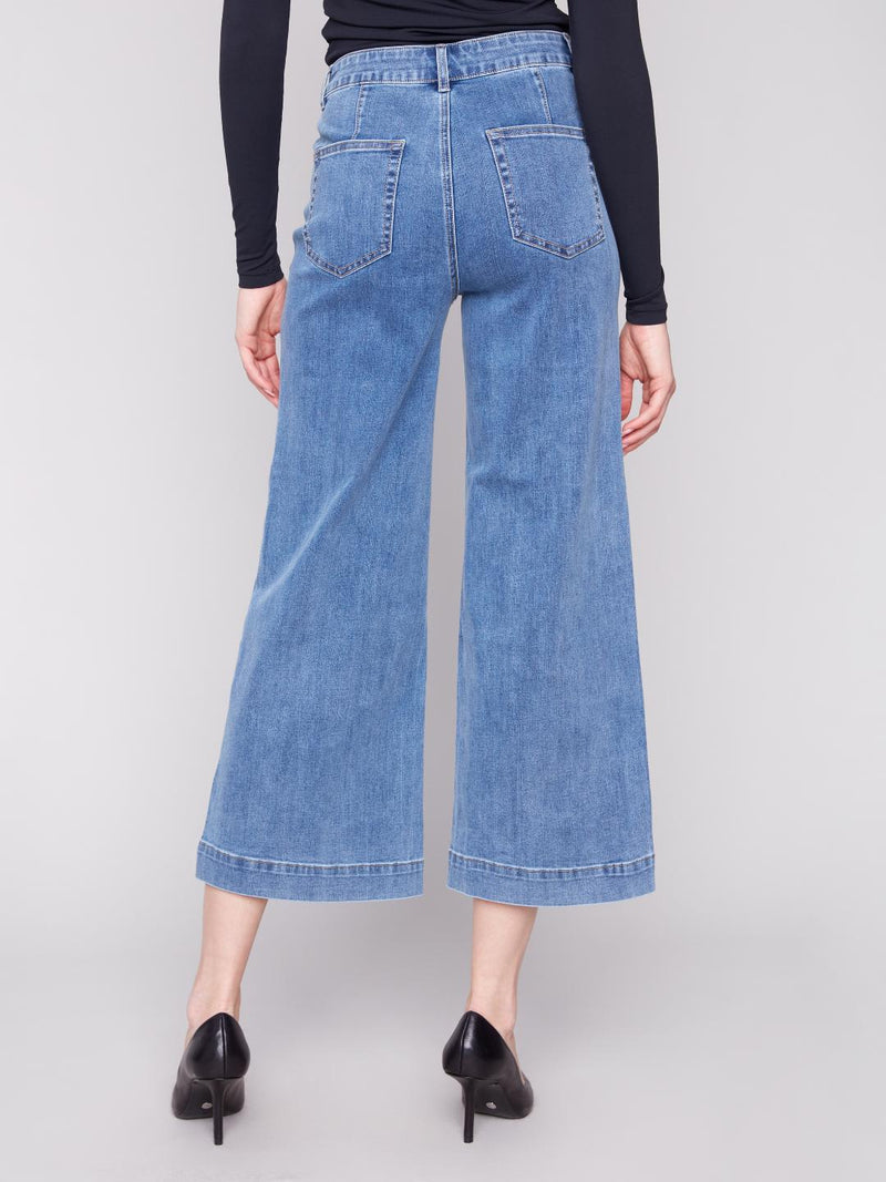 Charlie B Wide Leg Crop Front Pockets Medium Blue