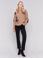 Charlie B Truffle Sweater With Black Daisys