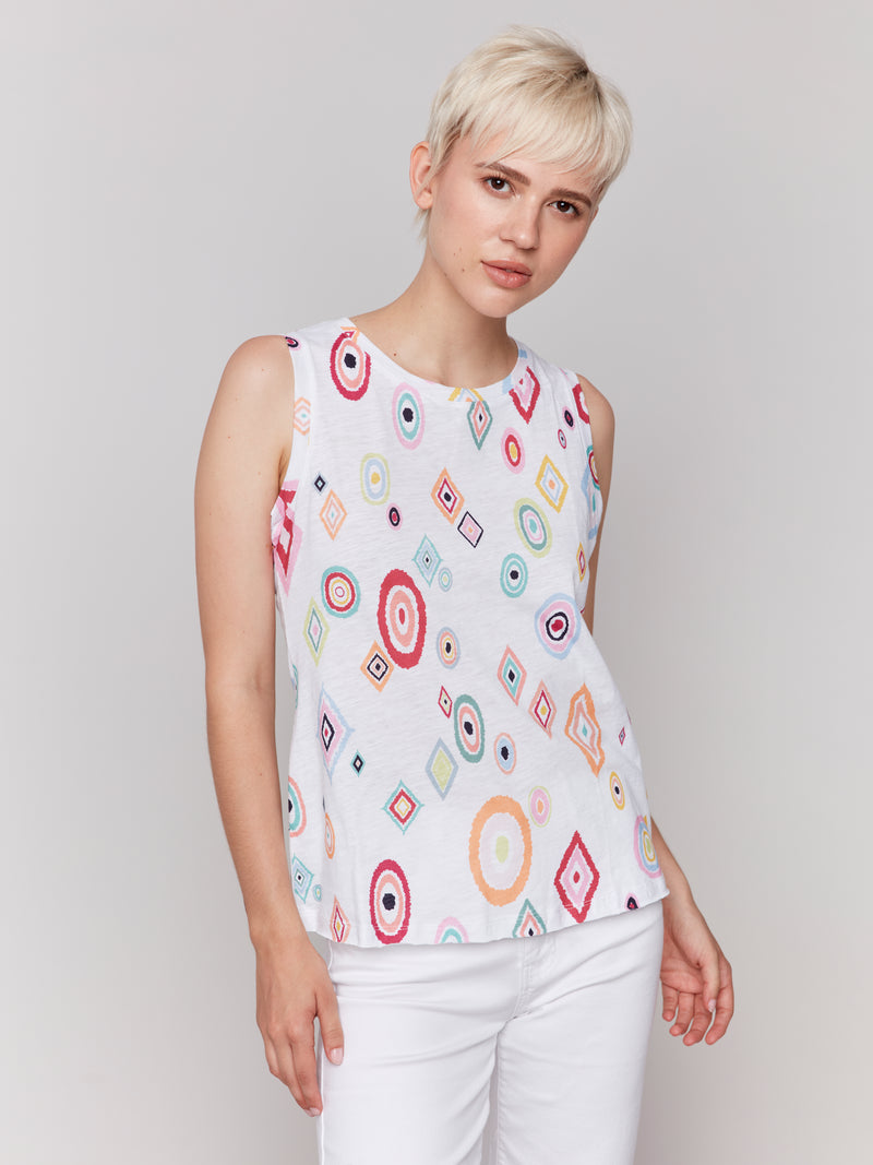 Charlie B Sleeveless Round Neck Cotton Tank Diamond