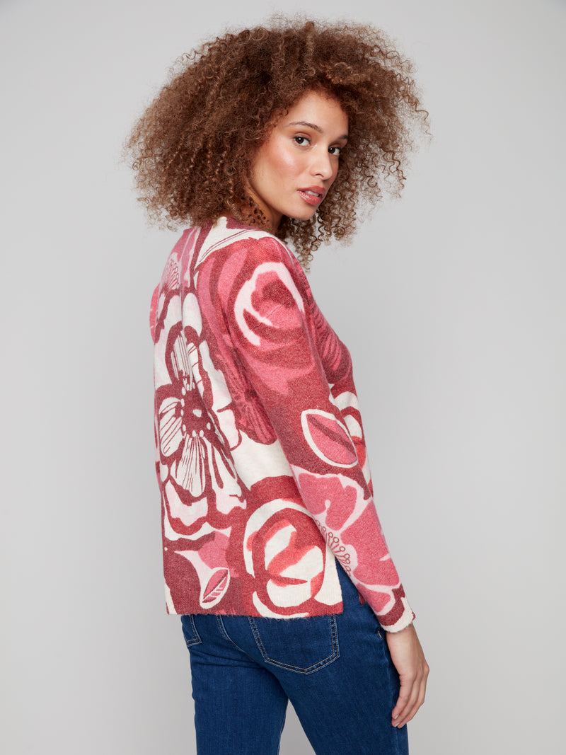 Charlie B V Neck Sweater Vibrant Print