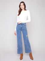 Charlie B Flower And Sequin Wide Leg Jeans