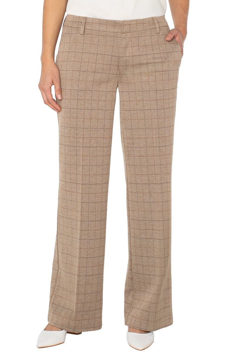 Liverpool Kelsey Wide Leg Trouser Khaki Grid Print
