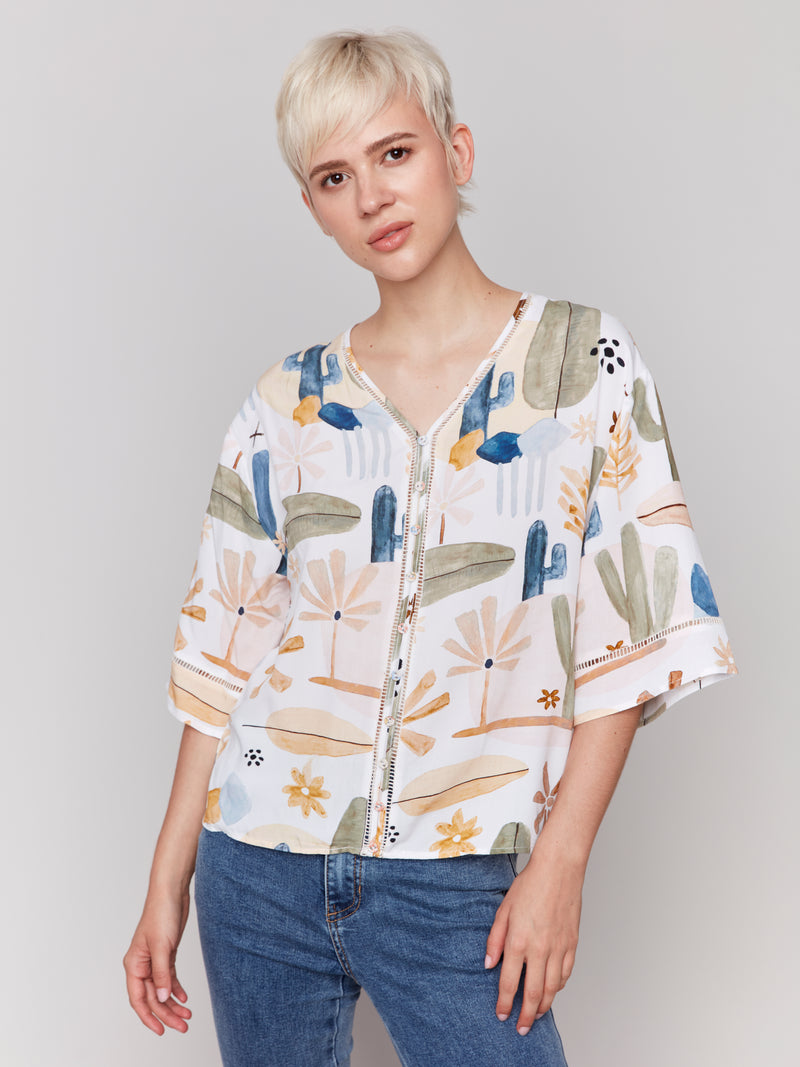 Charlie B Cactus Button Up Blouse