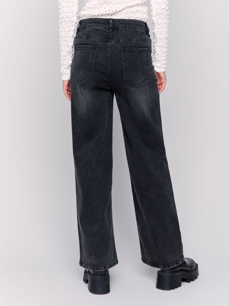 Charlie B Straightleg Jeans With Heart Pocket Detail Black