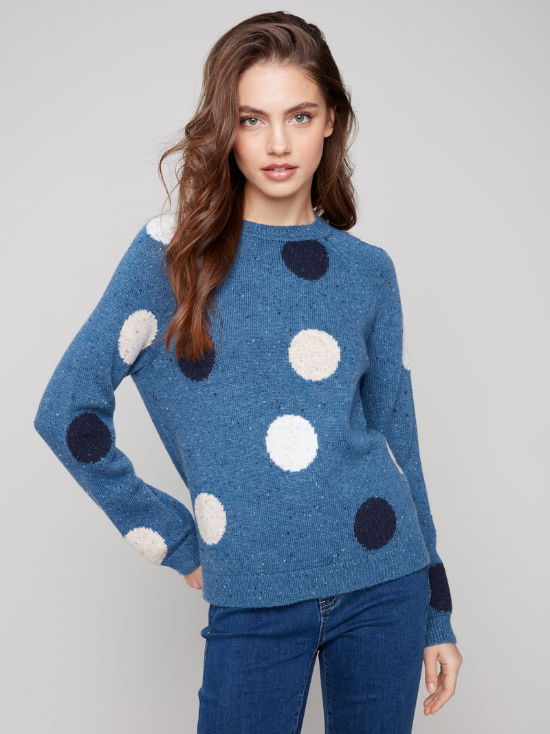 Charlie B Raglan Sleeve Crew Neck Oxford Blue Sweater