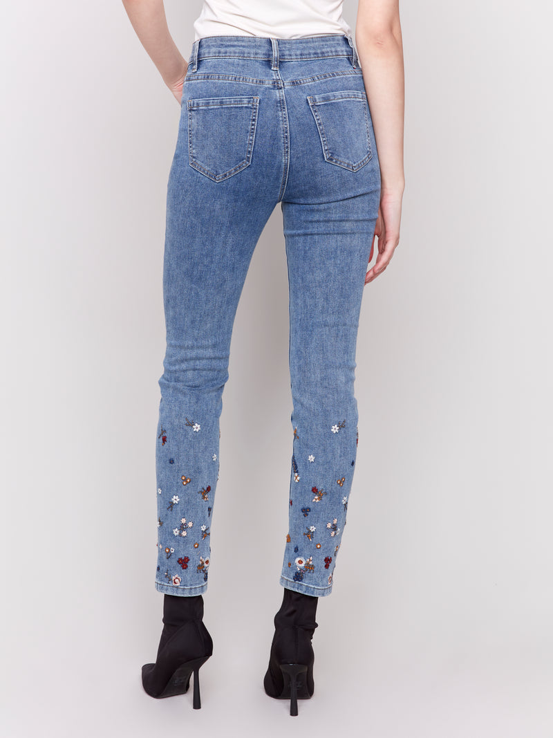 Charlie B Slim Jean With Embroided Pearl Detail