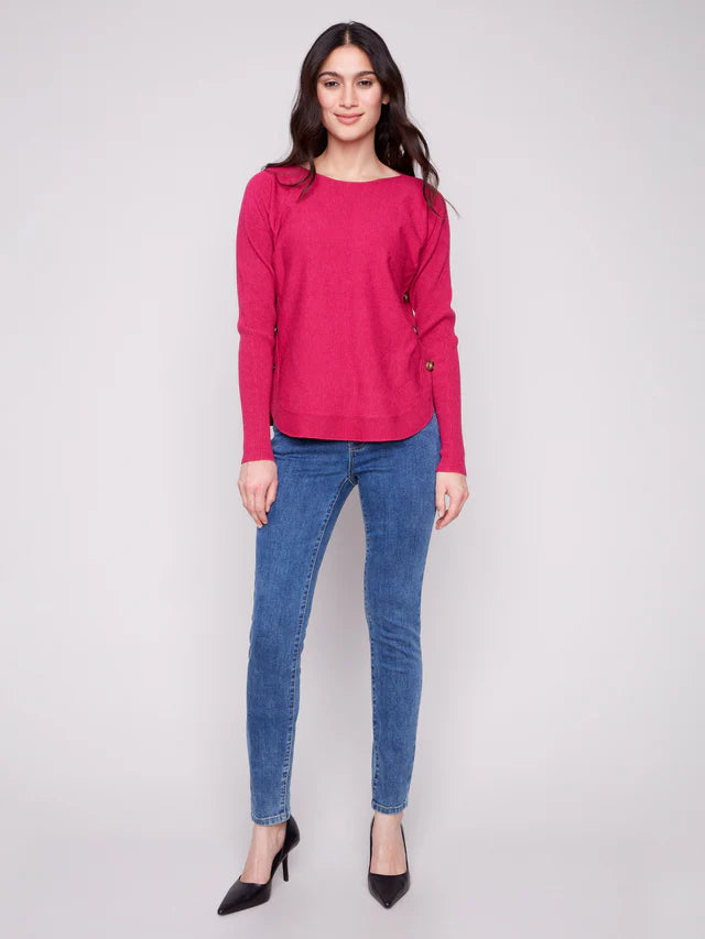 Charlie B Hibiscus Sweater With Side Buttons