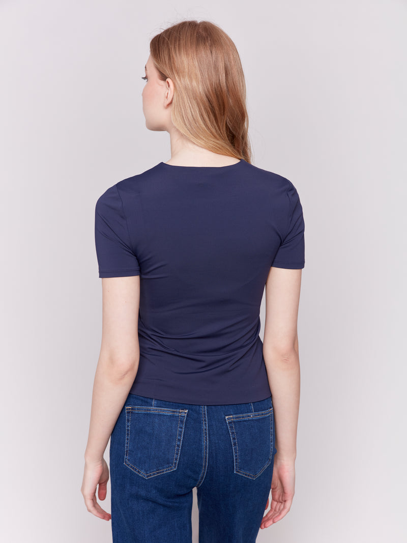 Charlie B Double Layered T Shirt Silky Feel Navy