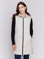 Charlie B Long Quilted Hooded Vest Almond