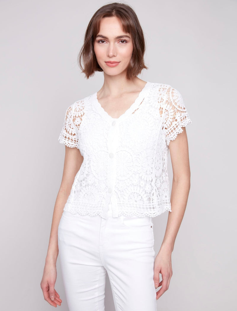 Charlie B Short Sleeve Crochet Top