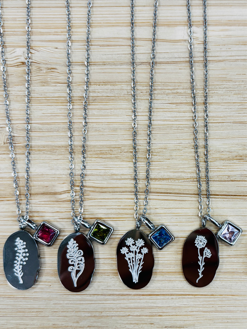 Birth flower neckalces with birth charm-sterling silver