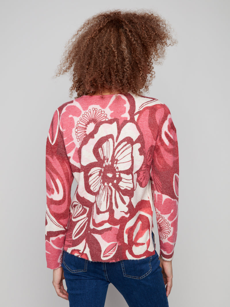 Charlie B V Neck Sweater Vibrant Print