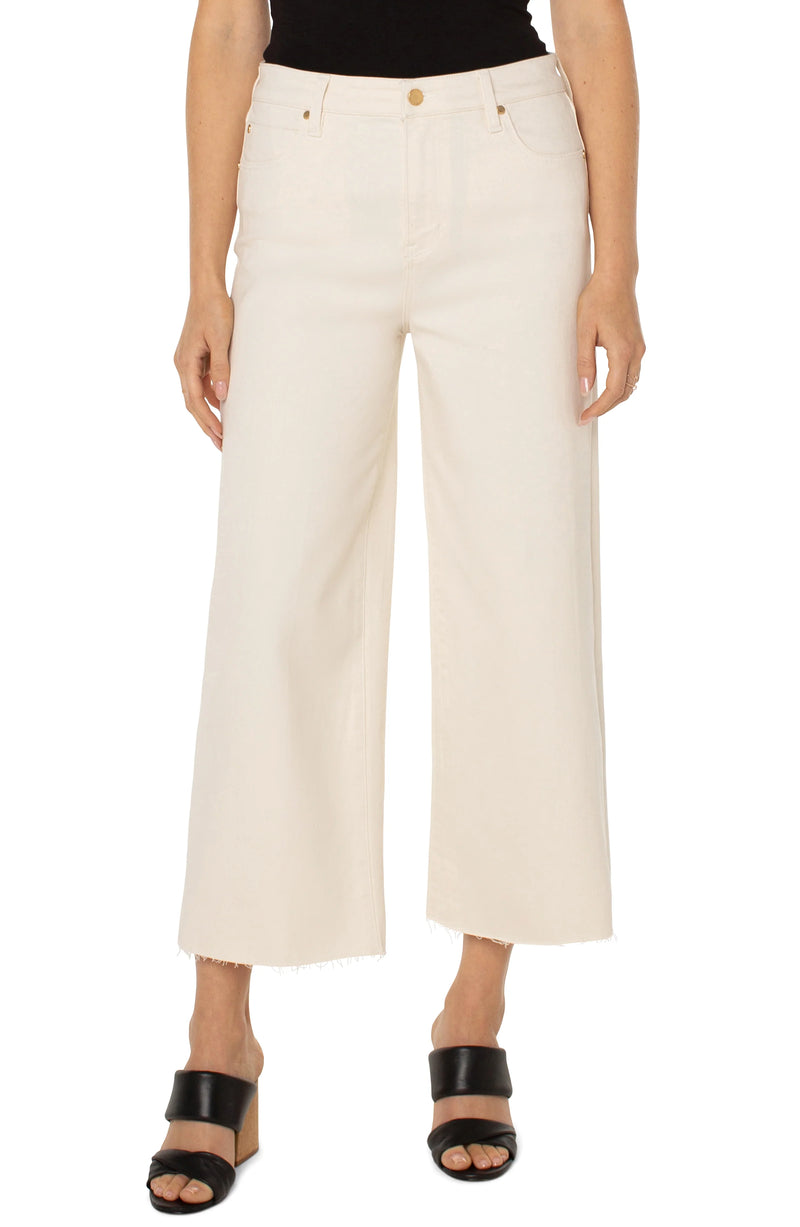 Liverpool Cream Stride Hi Rise Crop Wide Leg