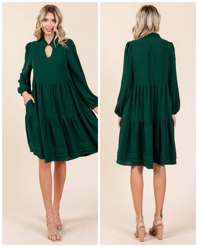 Forrest Green Long Sleeve Knee Length Dress