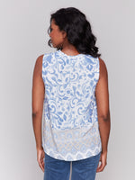 Charlie B Blue/White Taupe Sleeveless Blouse