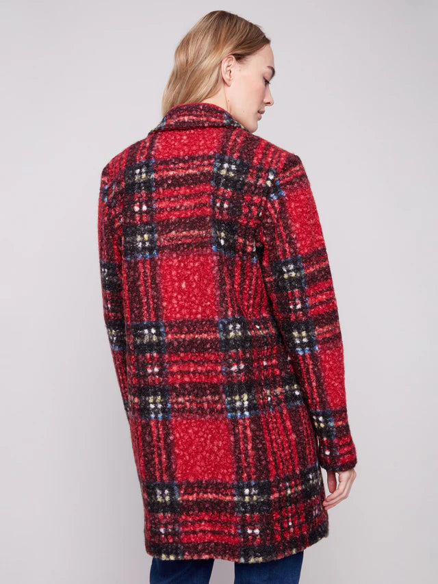 Charlie B Plaid Sherpa Jacket Cranberry