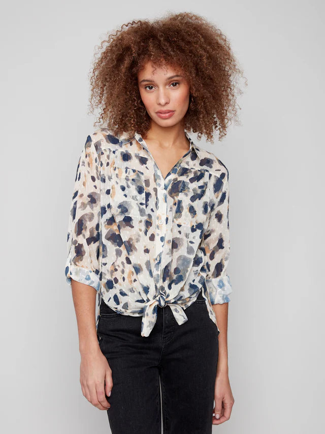 Charlie B Animal Print Front Tie Blouse