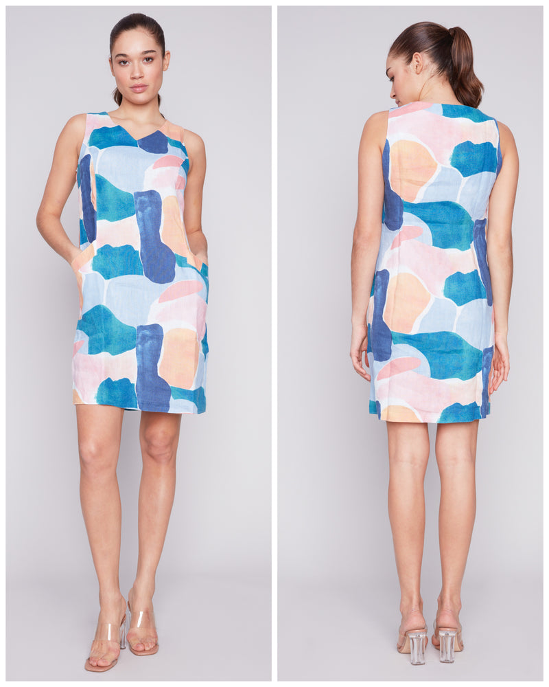 Charlie B Linen Abstract Print Dress